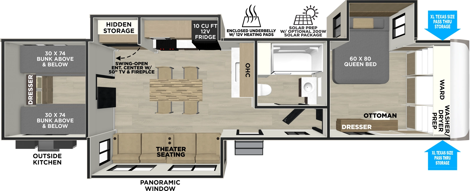 Hemisphere Travel Trailers 301FAM Floorplan